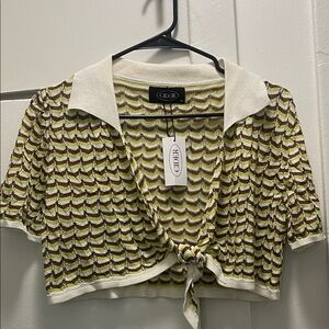 Cider Women's Green and Brown Patterned Crop Top